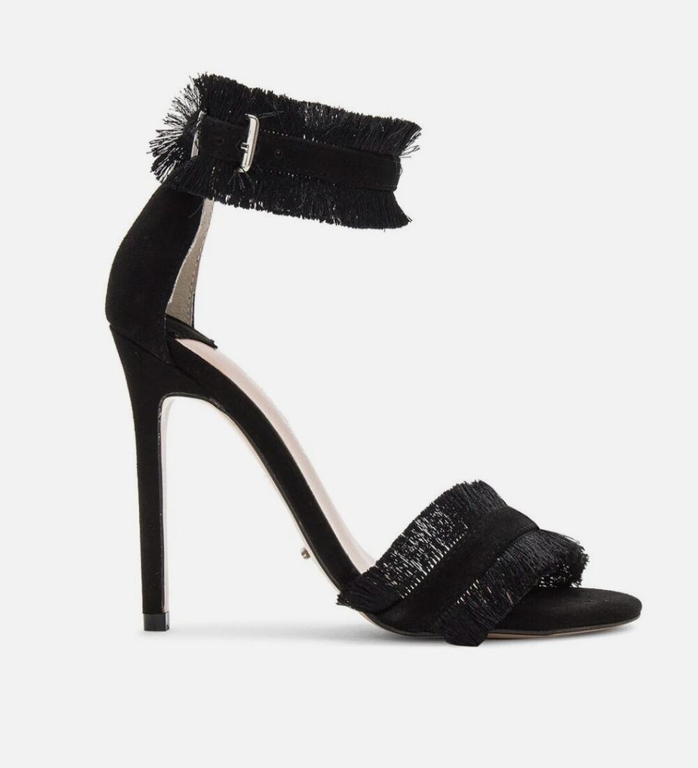 Tony Bianco Kimi Fringe Heels 6 Black Sandals Cocktail Travel Resort